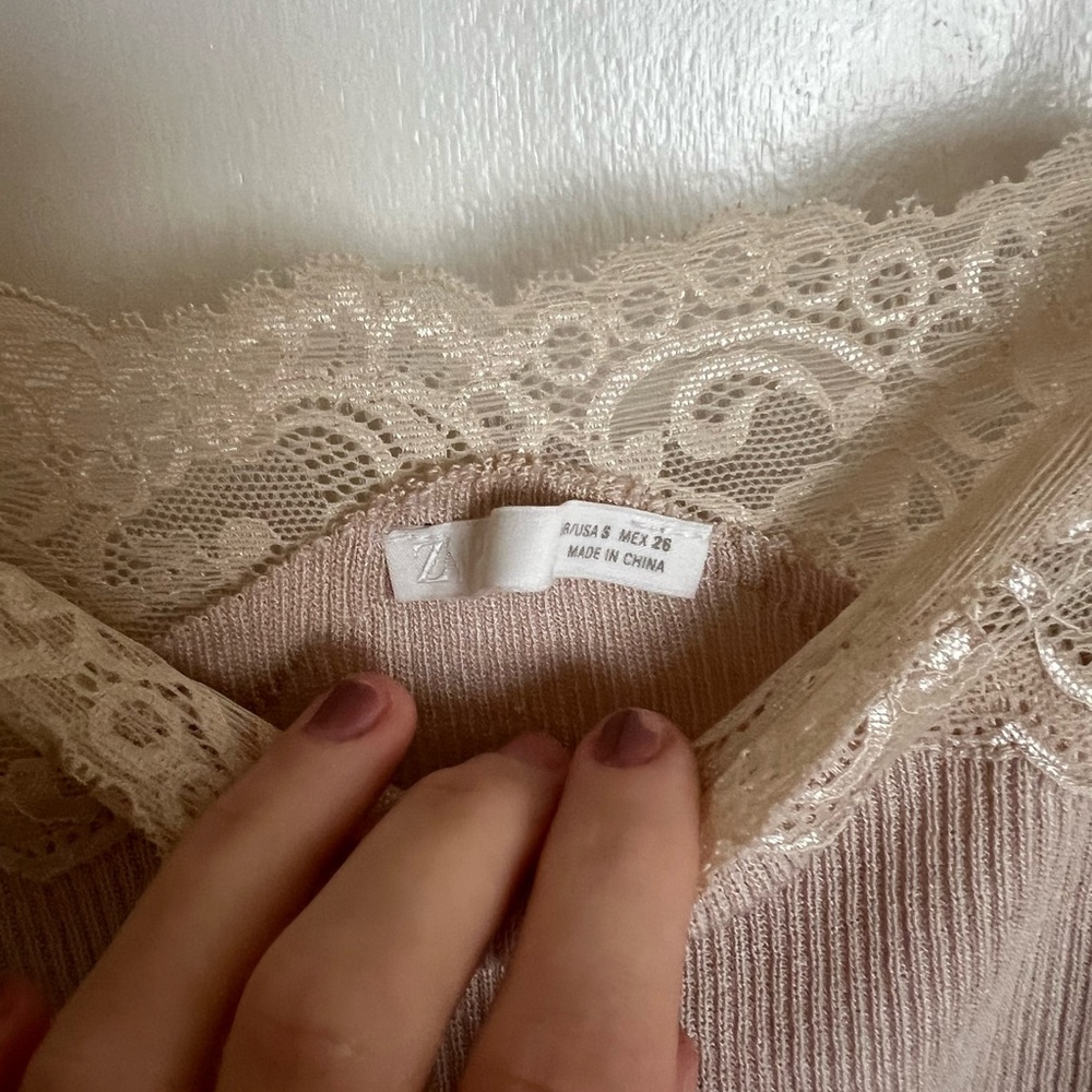 Zara Beige Long Sleeve Lace Top - Picture 5 of 5